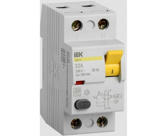 Выключатель дифференциального тока IEK 2п 32A 100mA тип AC ВД1-63 ИЭК MDV10-2-032-100 