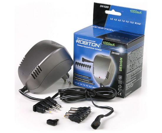 Адаптер/блок питания Robiton DN1000 1000мА нестабилизированный, 8 насадок BL1 04398 4398 