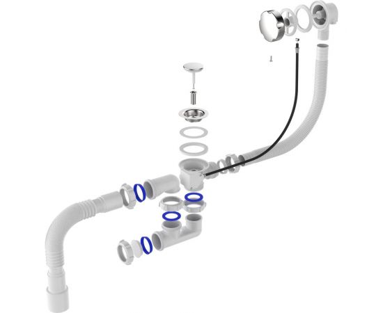 Сифон для ванны Aquant 1 1/2""х40 с выпуском и переливом, 40x40/50 полуавтомат V312-18-MR – изображение 2