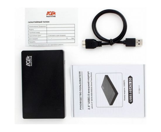 Внешний корпус AgeStar USB 3.0 2.5"" SATAIII HDD/SSD, пластик, чёрный UASP, 3UB2P3 (BLACK) – изображение 4