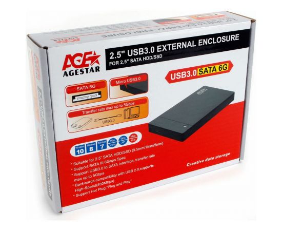 Внешний корпус AgeStar USB 3.0 2.5"" SATAIII HDD/SSD, пластик, чёрный UASP, 3UB2P3 (BLACK) – изображение 5