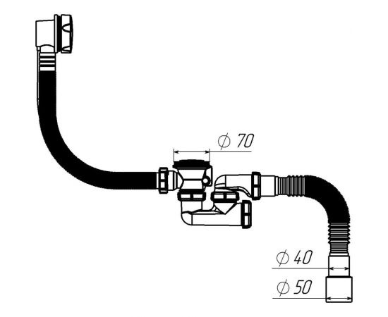 Сифон для ванны Aquant 1 1/2""х40 с выпуском и переливом, 40x40/50 полуавтомат V312-18-MR – изображение 5