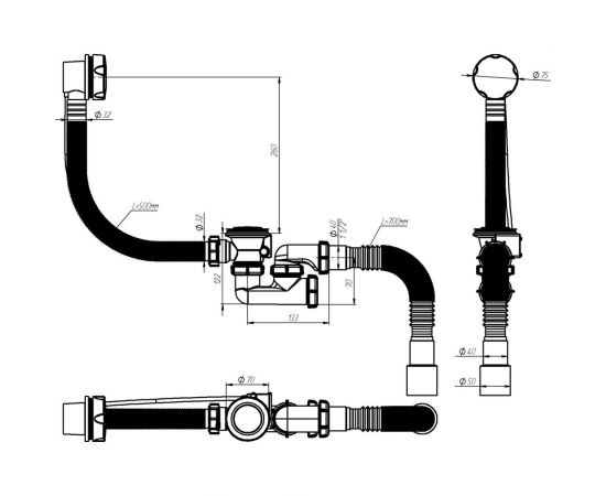 Сифон для ванны Aquant 1 1/2""х40 с выпуском и переливом, 40x40/50 полуавтомат V312-18-MR – изображение 6