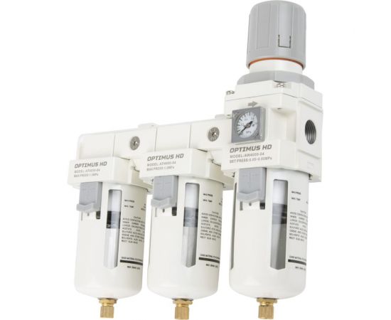 Блок подготовки воздуха 1/2"" трехступенчатый с влаго-маслоотделителем, регулятором и манометром hd Optimus AFFW4000-04 – изображение 7