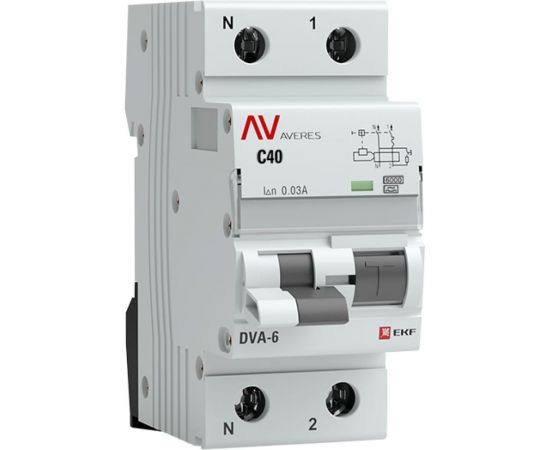 Дифференциальный автомат EKF DVA-6, 1P+N, 40А, 30мА, 6кА, AVERES SQ rcbo6-1pn-40C-30-a-av 