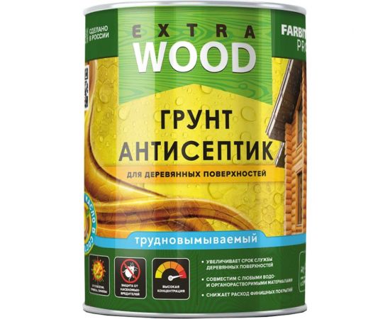 Грунт-антисептик Farbitex трудновымываемый, для деревянных поверхностей, 9 л 4300011879 