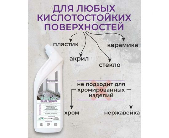 Средство для удаления известкового и цементного налета после ремонта KENAZ 0.8 л 809721 – изображение 4