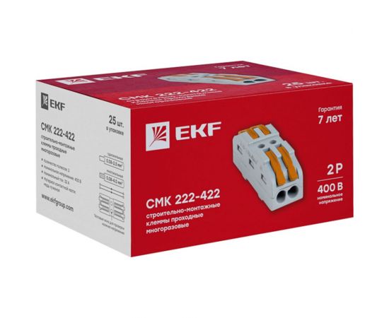 Строительно-монтажная проходная клемма EKF СМК 222-422 2 полюса 0,08-4мм2 (25шт.) proxima plc-smk-422 – изображение 4