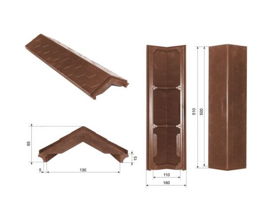 Парапет ППК на пролет забора в 0.5 кирпича Neoкомпозит Гибкая черепица, 500x130x15 мм, коричневый ПЗ-130 ГЧ К – изображение 7