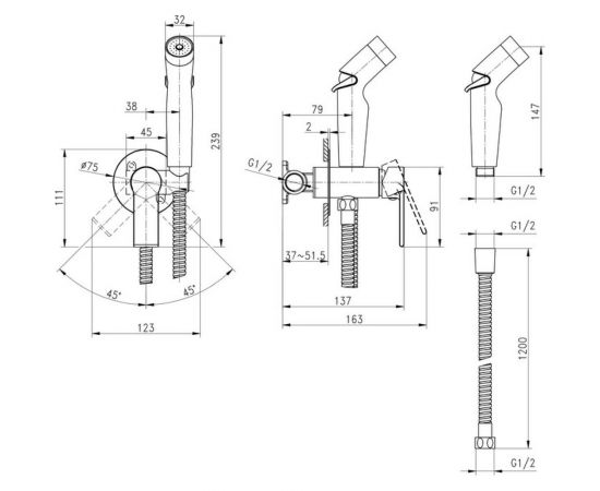 Смеситель с гигиеническим душем Cersanit BRASKO встраиваемый, однорычажный 64102 – изображение 7