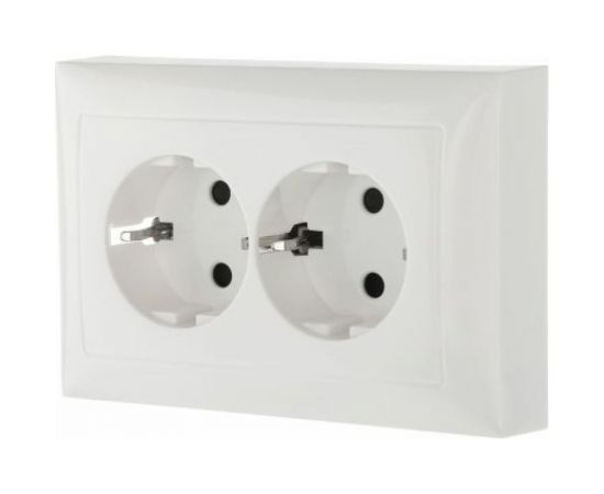 Двойная прямая розетка LK Studio с з/к, со шторками, белый 863704-1 