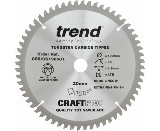 Пильный диск 190 мм 60 зубьев TREND CSB/CC19060T 