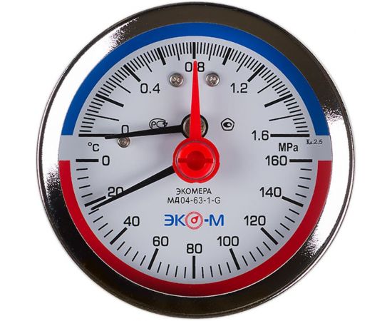 Термоманометр ЭКО-М Экомера с переходником на G1/2 осевой МД04-80-G-1,6МПа-160-ОИ 