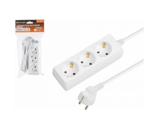 Удлинитель ЮПИТЕР 1,5 м 3 розетки 3,5 кВт с заземлением белый JP8105-21 