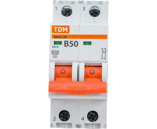 Автоматический выключатель ВА47-29 (2Р; 50 А; 4.5 кА; В) TDM SQ0206-0031 – изображение 2