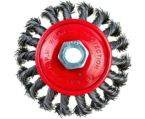 Щетка-крацовка коническая (100 мм; M14; стальная скрученная проволока) Pobedit 2133410 – изображение 2