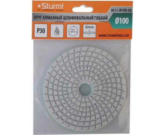 Круг алмазный гибкий шлифовальный АГШК (100 мм, P30, мокрая шлифовка) Sturm 9012-W100-30 – изображение 2