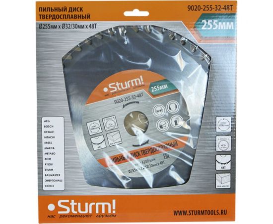Диск пильный (255x32 мм; 48 зубьев; переходное кольцо 30 мм) Sturm 9020-255-32-48T – изображение 4