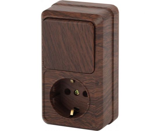 Блок: розетка с выключателем Intro Quadro вертикальный 16А-250В, IP20, открытая установка, венге, Б0053886 