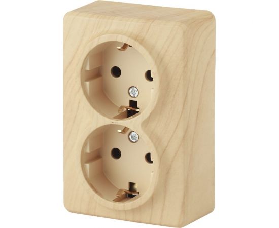 Розетка ЭРА 11-2206-11 2х2P E Schuko со шторками, 16A-250В, IP20, ОУ, Эксперт, сосна Б0020696 