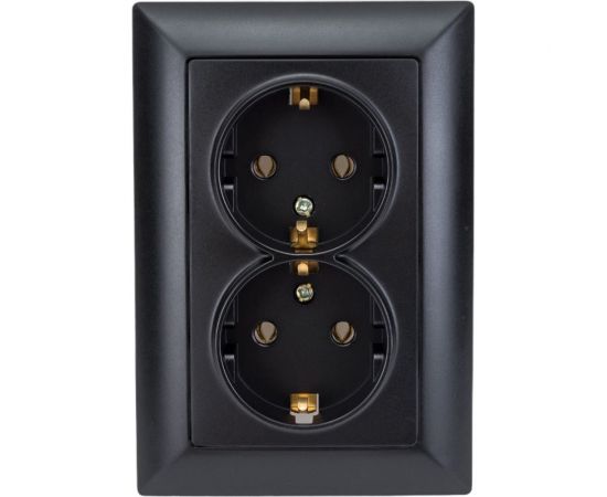 Розетка Intro Solo с заземлением двойная 2x2P+E Schuko, 16А-250В, IP20, СУ, антрацит, Б0053677 