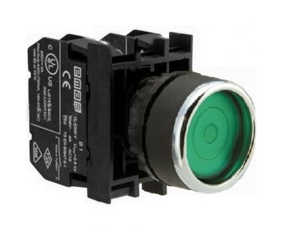 Кнопка с фиксацией Emas зеленая 1НЗ B200FY 