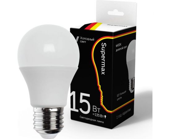 Светодиодная лампа Supermax LED 15Вт A60 220В E27 6400K, Sup_LED15wA60E2764 