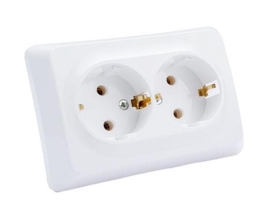 Двойная розетка Schneider Electric ЭТЮД, С/У с заземлением, без шторок, 16А 250B белый PC16-107B 