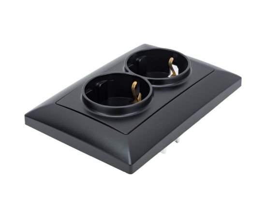 Розетка Intro Solo с заземлением двойная 2x2P+E Schuko, 16А-250В, IP20, СУ, антрацит, Б0053677 – изображение 2