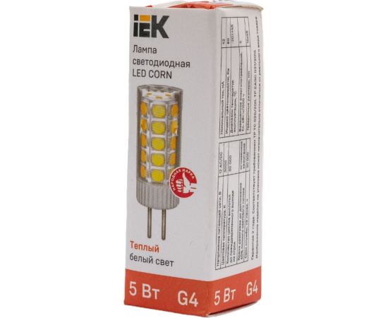 Светодиодная лампа IEK corn капсула 5вт 12в 3000к керамика g4 LLE-CORN-5-012-30-G4 – изображение 2