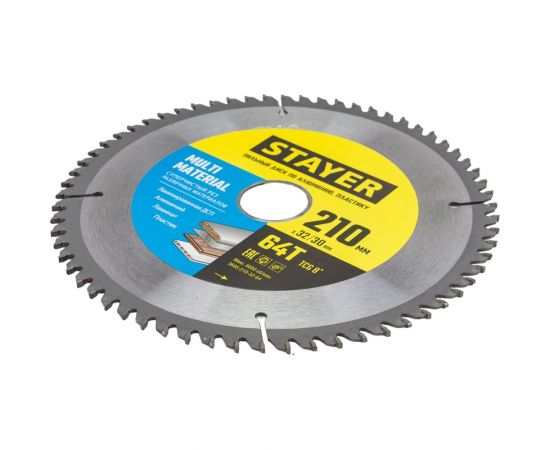 Пильный диск по алюминию STAYER Multi Material 210x32/30 мм, 64Т, супер чистый рез 3685-210-32-64 – изображение 2