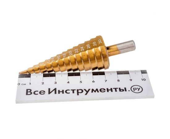 Сверло ступенчатое (6-30 мм; HSS TiN; трехгранный хвостовик) ТУНДРА 5570236 – изображение 3