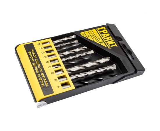 Набор сверл по металлу, бетону, дереву 9 шт ГРАНИТ 700004 – изображение 4