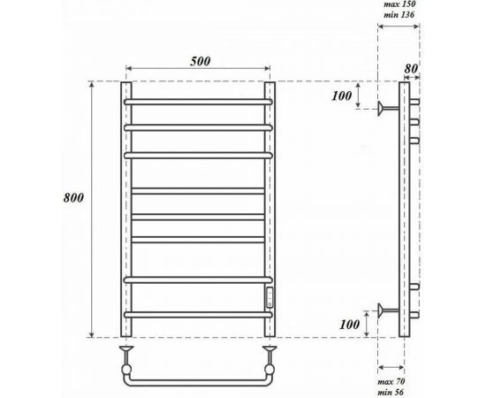 Электрический полотенцесушитель Point Сатурн П8 500x800 диммер справа, белый PN90858W – изображение 5