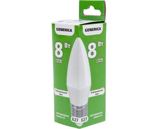 Светодиодная лампа GENERICA C35 свеча 8Вт 230В 4000К E27 LL-C35-08-230-40-E27-G – изображение 5