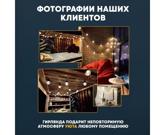 Светодиодная лофт-гирлянда NEON-NIGHT 5м черный ПВХ 20 LED теплое белое свечение 303-066 – изображение 6
