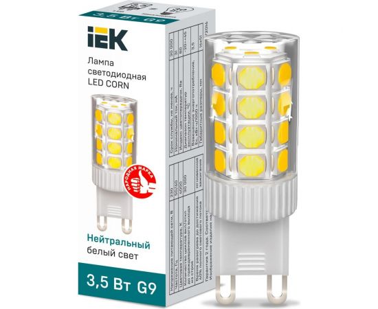 Светодиодная лампа IEK corn капсула 3,5вт 230в 4000к керамика g9 LLE-CORN-4-230-40-G9 