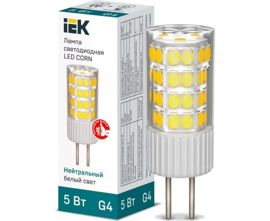 Светодиодная лампа IEK corn капсула 5вт 230в 4000к керамика g4 LLE-CORN-5-230-40-G4 