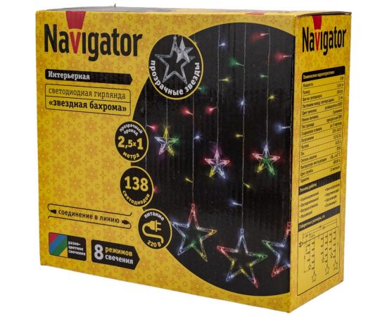 Гирлянда Navigator 93 678 ngf-d025-01 бахрома, звезды, rgby, 138, 2.5x0.6м, ip20, tr 93678 – изображение 2