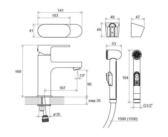 Смеситель для умывальника RAVAK с гигиеническим душем CR 112.00 X070092 00000048010 – изображение 2