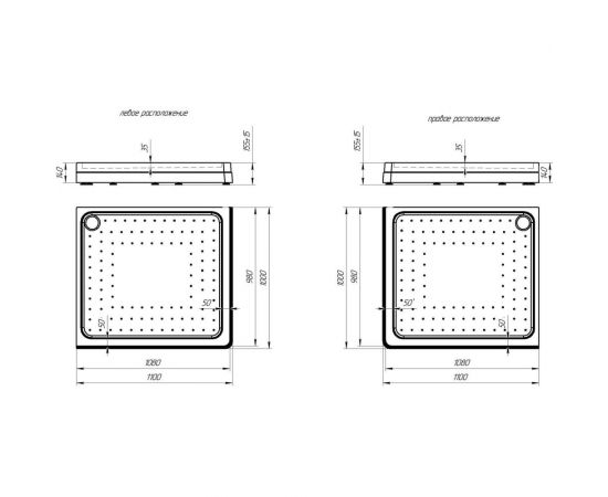Поддон Радомир к душевому углу Дрим 100x110 (левое исполнение, прямоугольный поддон на раме-подставке с устройством слива) 1-11-0-1-0-123 – изображение 2