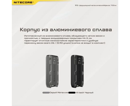 Наключный фонарь Nitecore TIP SE Grey 2 OSRAM P8 700Люмен 50часов 90метра З/У USB-C 19533 – изображение 6