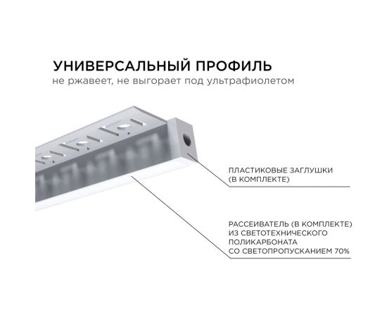 Алюминиевый профиль Apeyron для светодиодной ленты, под гипсокартон и плитку, серебро, 32x13мм, комплект 08-52 – изображение 6
