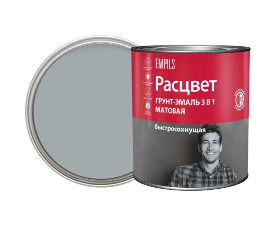 Грунт-эмаль Расцвет быстросохнущая, матовая, серая, 2.7 кг 82705 