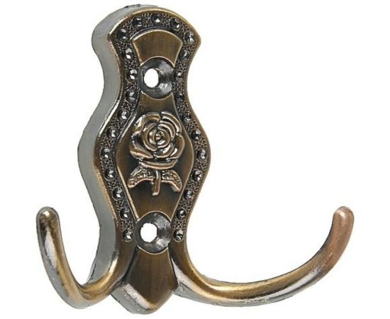 Мебельный крючок ТУНДРА, КМ214AB, двухрожковый, цвет бронза 3609791 