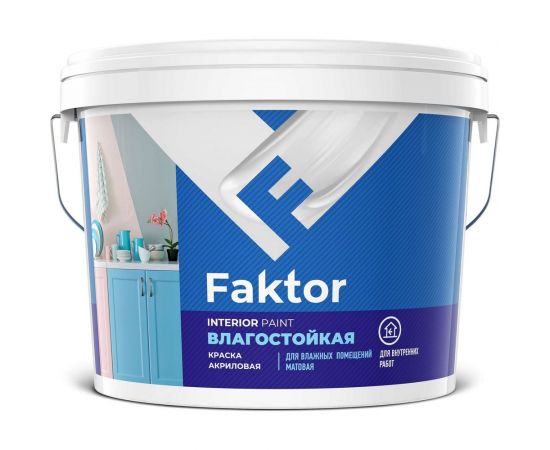 Влагостойкая краска ЯРОСЛАВСКИЕ КРАСКИ FAKTOR для интерьеров белая, ведро 6 кг О05361 