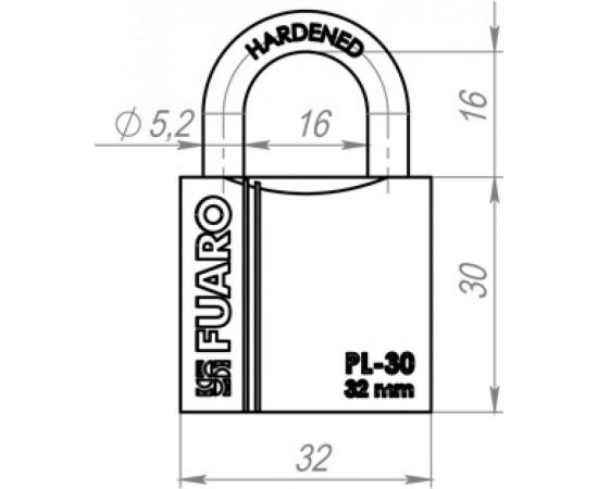 Навесной замок Fuaro PL-3032 32 мм 3 англ. кл. БЛИСТЕР 26337 – изображение 2