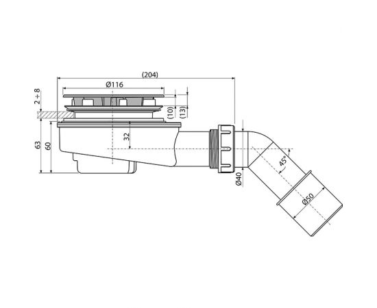Сифон для душевого поддона Alcadrain заниженный, хромированный ag210272100 00079311 – изображение 2