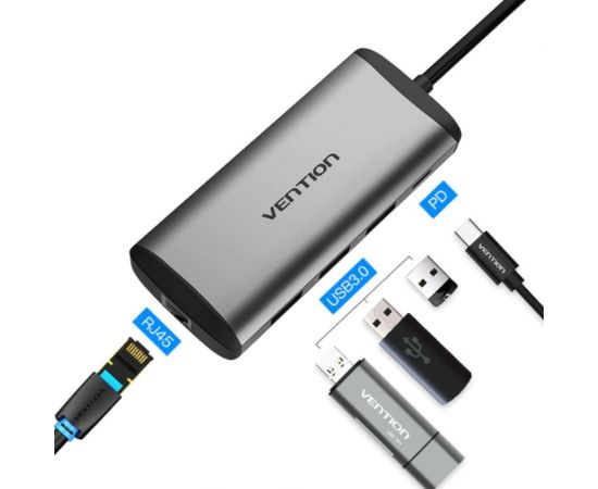 Сетевой адаптер Vention USB-C M/ Gigabit Ethernet RJ45 F/OTG хаб 3xUSB 3.0/PD TGDHB – изображение 2