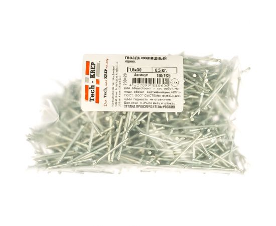 Финишный оцинкованный гвоздь 1.6х30, 0.5кг (1000 шт.) - пакет Tech-Krep 105195 – изображение 2